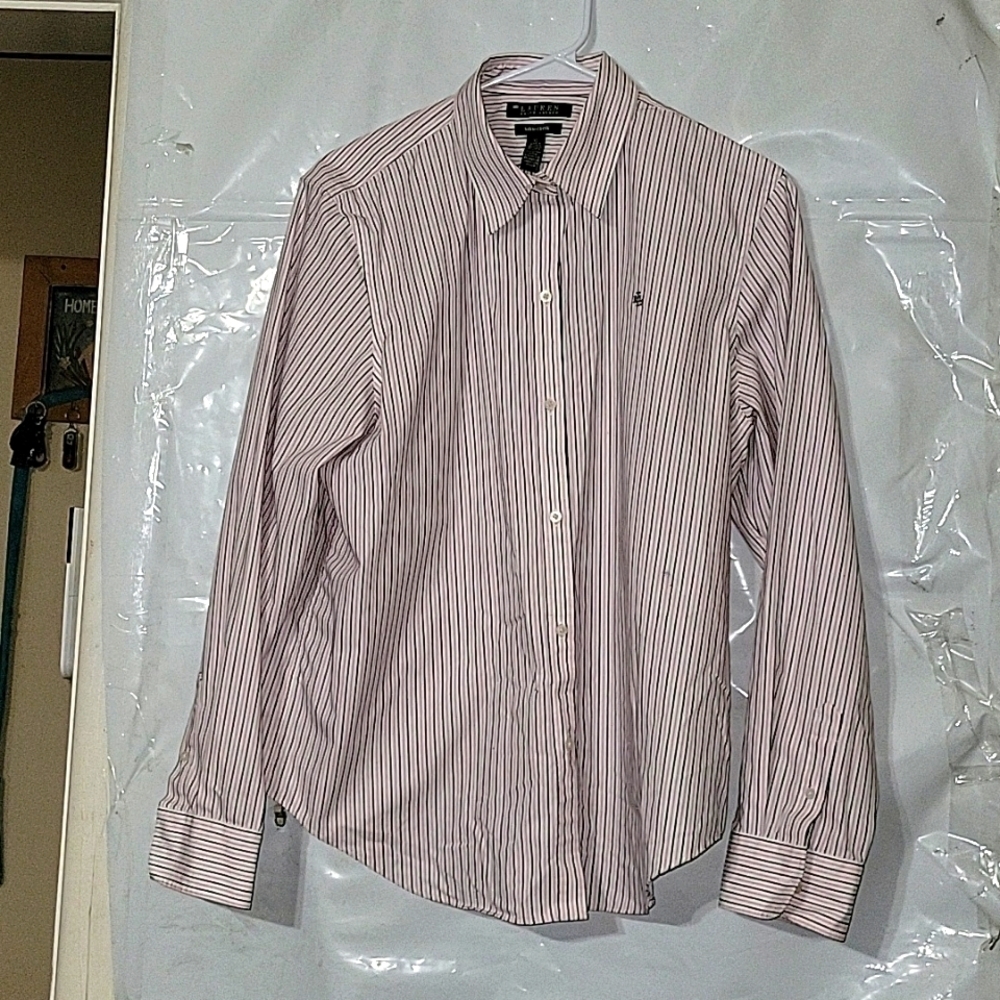 LAUREN RALPH LAUREN Classic Fit Long Sleeve Button Down Striped Non-Iron XL‎
